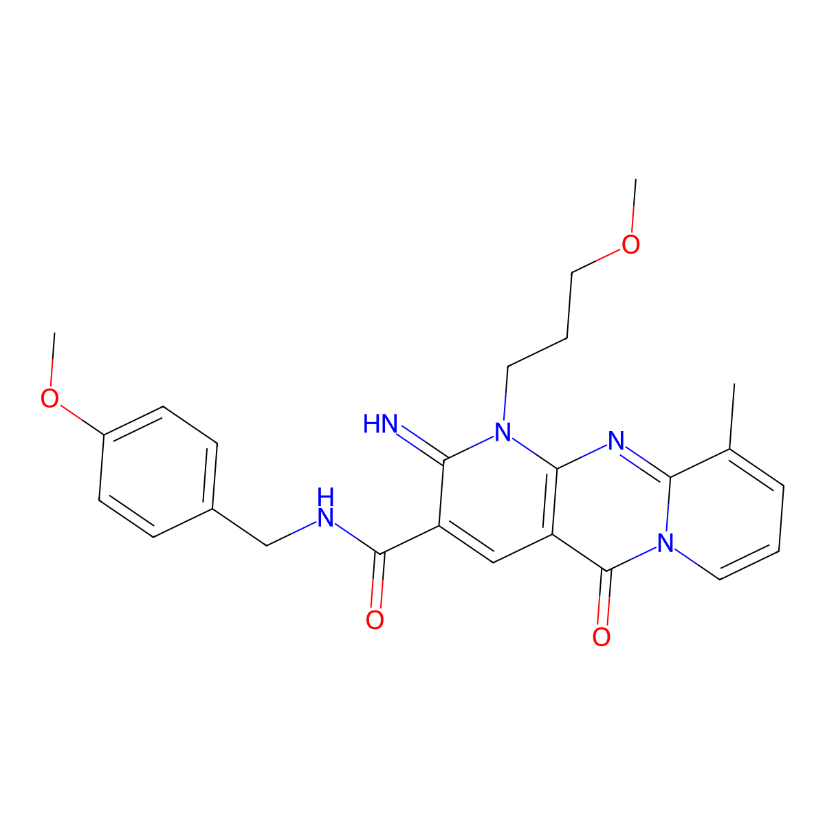 2-imino-N-(4-methoxybenzyl)-1-(3-methoxypropyl)-10-methyl-5-oxo-1,5-dihydro-2H-dipyrido[1,2-a:2,3-d]pyrimidine-3-carboxamide molecular structure, CAS 848753-98-0