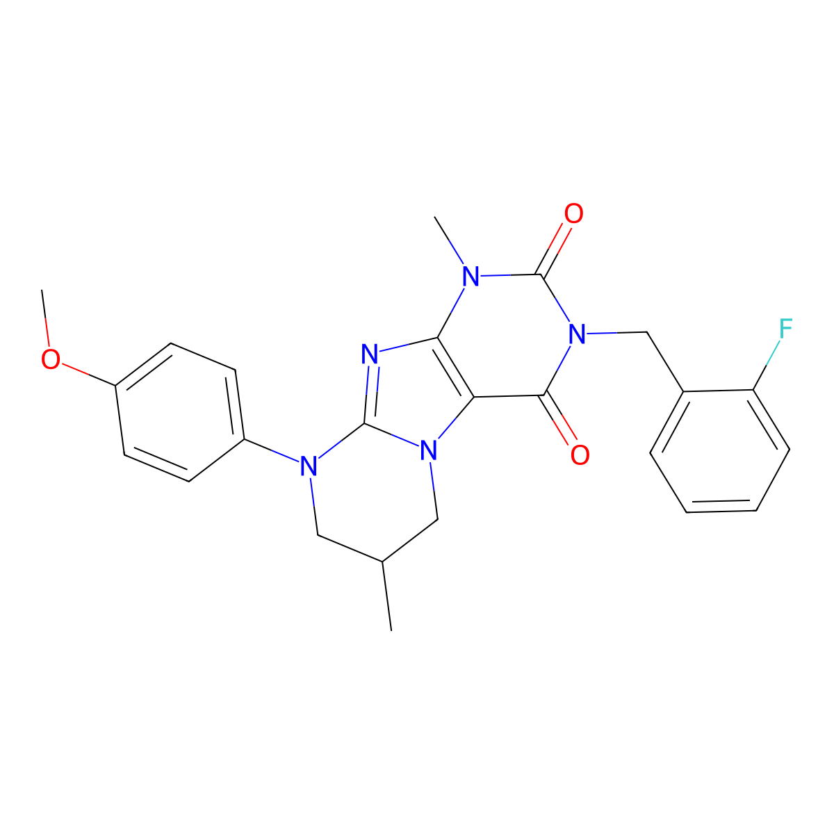 3-(2-fluorobenzyl)-9-(4-methoxyphenyl)-1,7-dimethyl-6,7,8,9-tetrahydropyrimido[2,1-f]purine-2,4(1H,3H)-dione molecular structure, CAS 848754-37-0