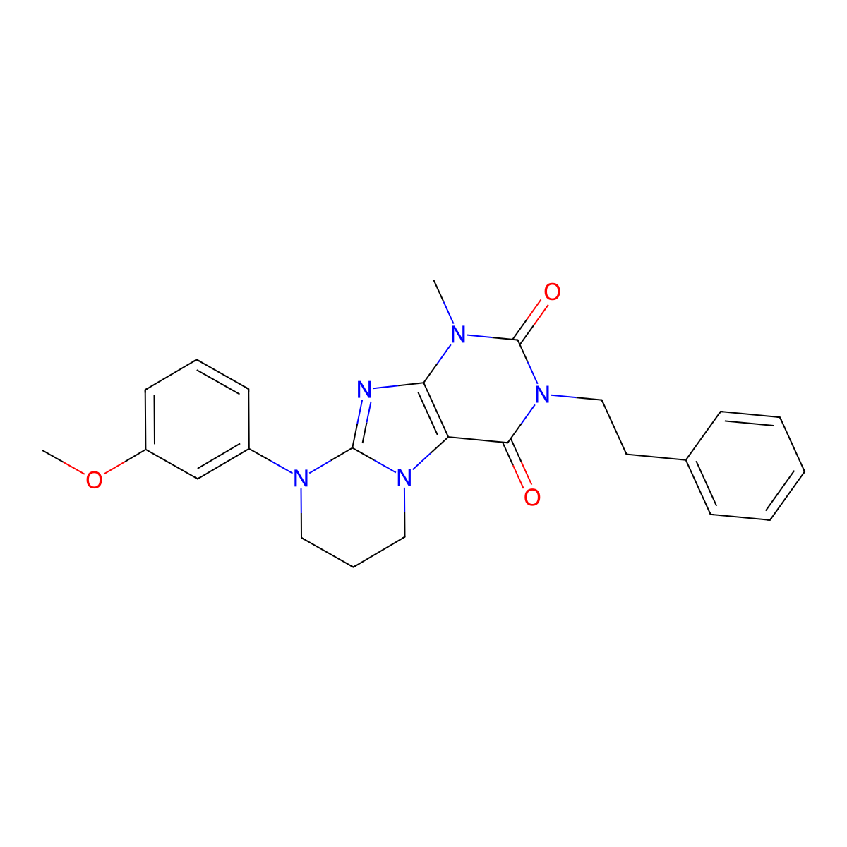 9-(3-methoxyphenyl)-1-methyl-3-phenethyl-6,7,8,9-tetrahydropyrimido[2,1-f]purine-2,4(1H,3H)-dione molecular structure, CAS 848754-76-7