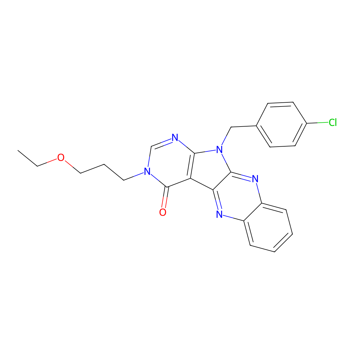 11-(4-chlorobenzyl)-3-(3-ethoxypropyl)-3,11-dihydro-4H-pyrimido[5',4':4,5]pyrrolo[2,3-b]quinoxalin-4-one molecular structure, CAS 848754-97-2