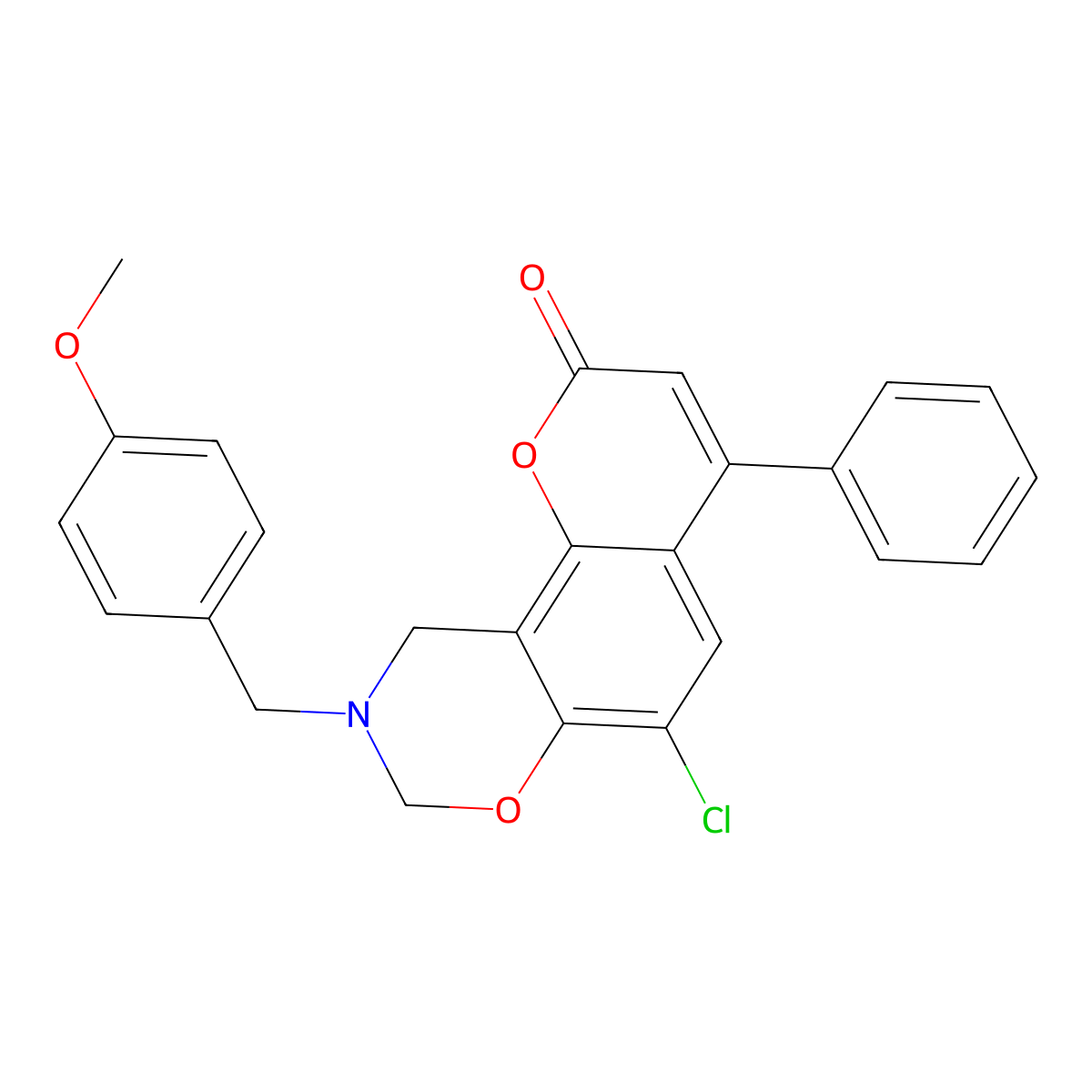 6-chloro-9-(4-methoxybenzyl)-4-phenyl-9,10-dihydro-2H,8H-chromeno[8,7-e][1,3]oxazin-2-one molecular structure, CAS 848755-19-1