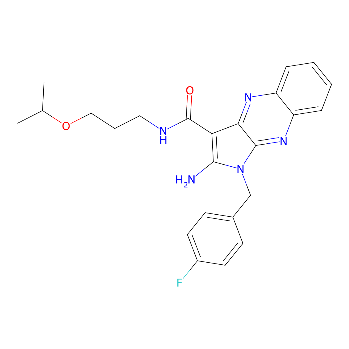 2-amino-1-(4-fluorobenzyl)-N-(3-isopropoxypropyl)-1H-pyrrolo[2,3-b]quinoxaline-3-carboxamide molecular structure, CAS 848755-47-5