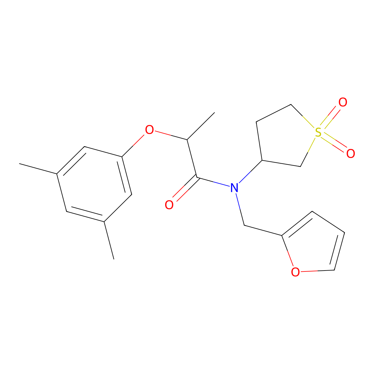 2-(3,5-dimethylphenoxy)-N-(1,1-dioxidotetrahydrothiophen-3-yl)-N-(furan-2-ylmethyl)propanamide molecular structure, CAS 848755-90-8
