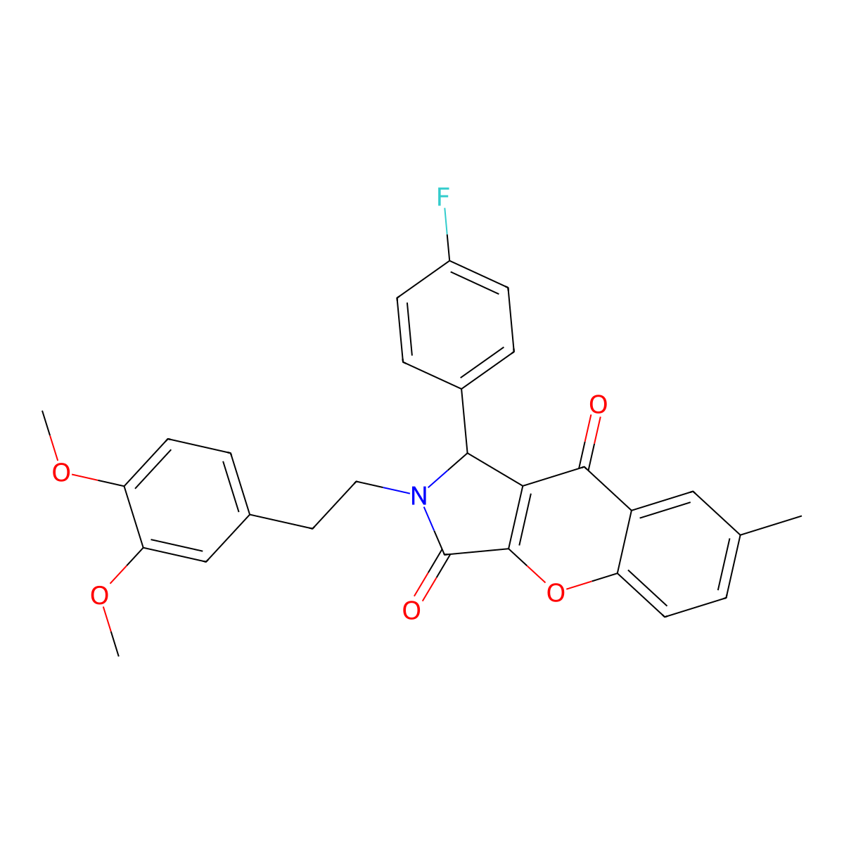 2-(3,4-Dimethoxyphenethyl)-1-(4-fluorophenyl)-7-methyl-1,2-dihydrochromeno[2,3-c]pyrrole-3,9-dione molecular structure, CAS 848756-16-1