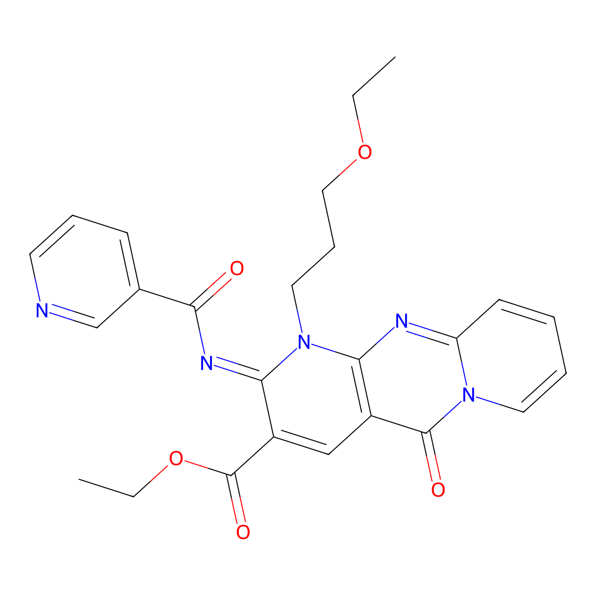 (Z)-ethyl 1-(3-ethoxypropyl)-2-(nicotinoylimino)-5-oxo-2,5-dihydro-1H-dipyrido[1,2-a:2',3'-d]pyrimidine-3-carboxylate molecular structure, CAS 848763-31-5