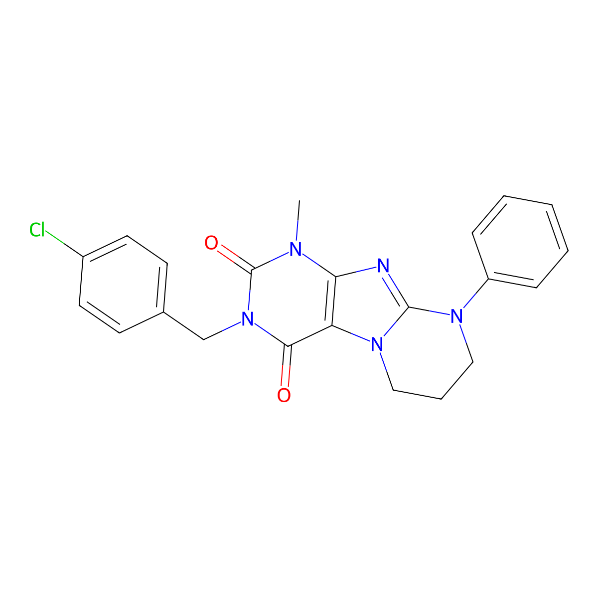 3-(4-chlorobenzyl)-1-methyl-9-phenyl-6,7,8,9-tetrahydropyrimido[2,1-f]purine-2,4(1H,3H)-dione molecular structure, CAS 848763-88-2