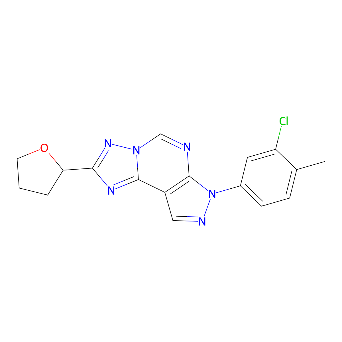 7-(3-chloro-4-methylphenyl)-2-(tetrahydrofuran-2-yl)-7H-pyrazolo[4,3-e][1,2,4]triazolo[1,5-c]pyrimidine molecular structure, CAS 848763-92-8
