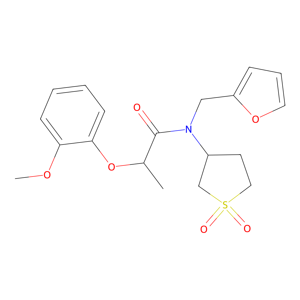 N-(1,1-dioxidotetrahydrothiophen-3-yl)-N-(furan-2-ylmethyl)-2-(2-methoxyphenoxy)propanamide molecular structure, CAS 848764-19-2