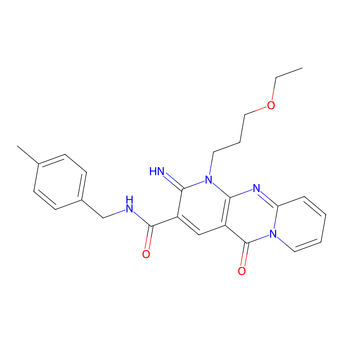 1-(3-ethoxypropyl)-2-imino-N~3~-(4-methylbenzyl)-5-oxo-1,5-dihydro-2H-dipyrido[1,2-a:2,3-d]pyrimidine-3-carboxamide molecular structure, CAS 848765-16-2