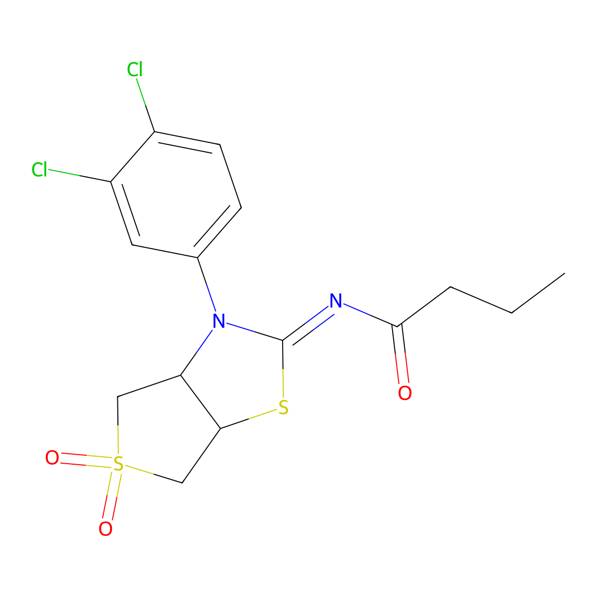 N-[(2Z)-3-(3,4-dichlorophenyl)-5,5-dioxidotetrahydrothieno[3,4-d][1,3]thiazol-2(3H)-ylidene]butanamide molecular structure, CAS 848765-99-1