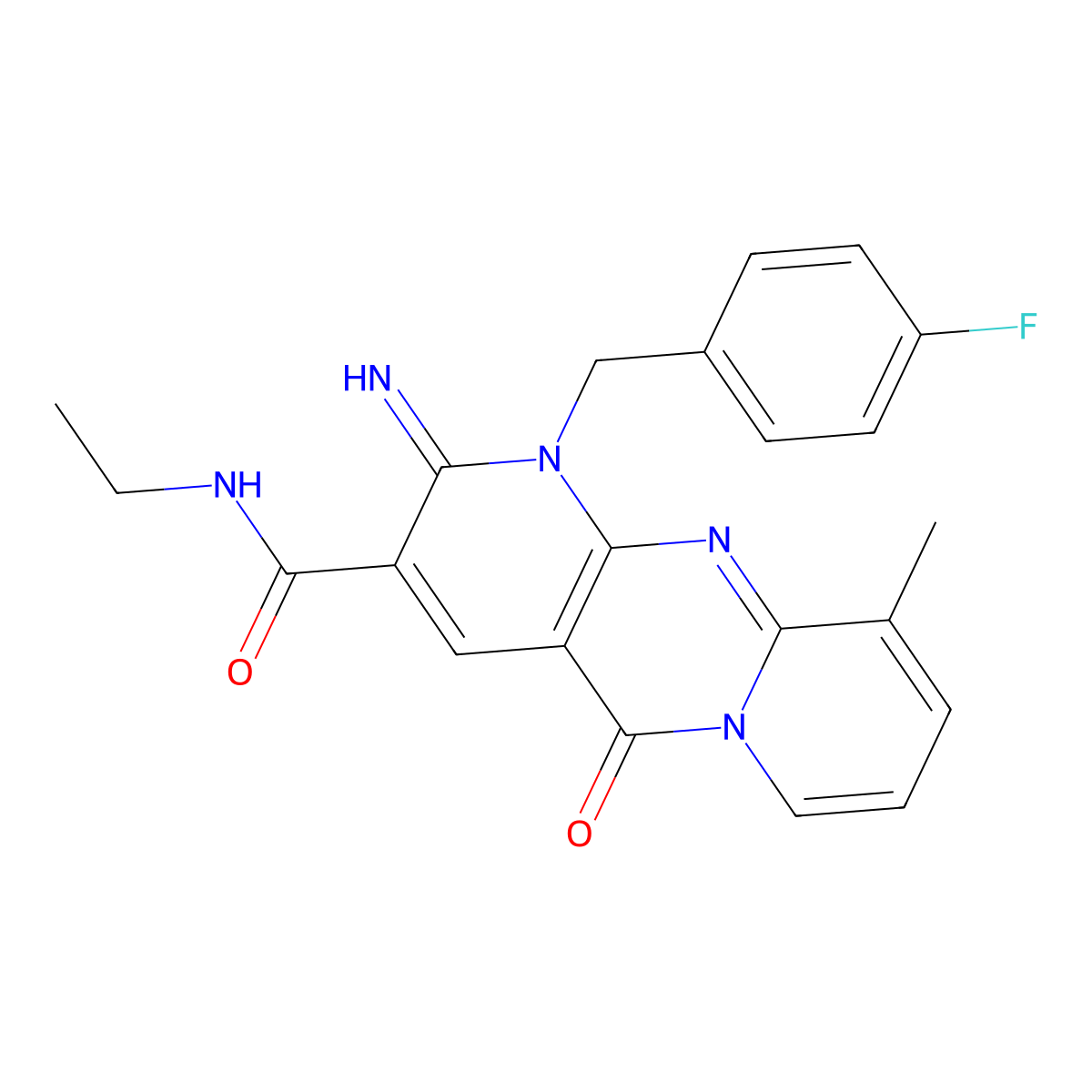 N-ethyl-1-(4-fluorobenzyl)-2-imino-10-methyl-5-oxo-1,5-dihydro-2H-dipyrido[1,2-a:2',3'-d]pyrimidine-3-carboxamide molecular structure, CAS 848766-03-0