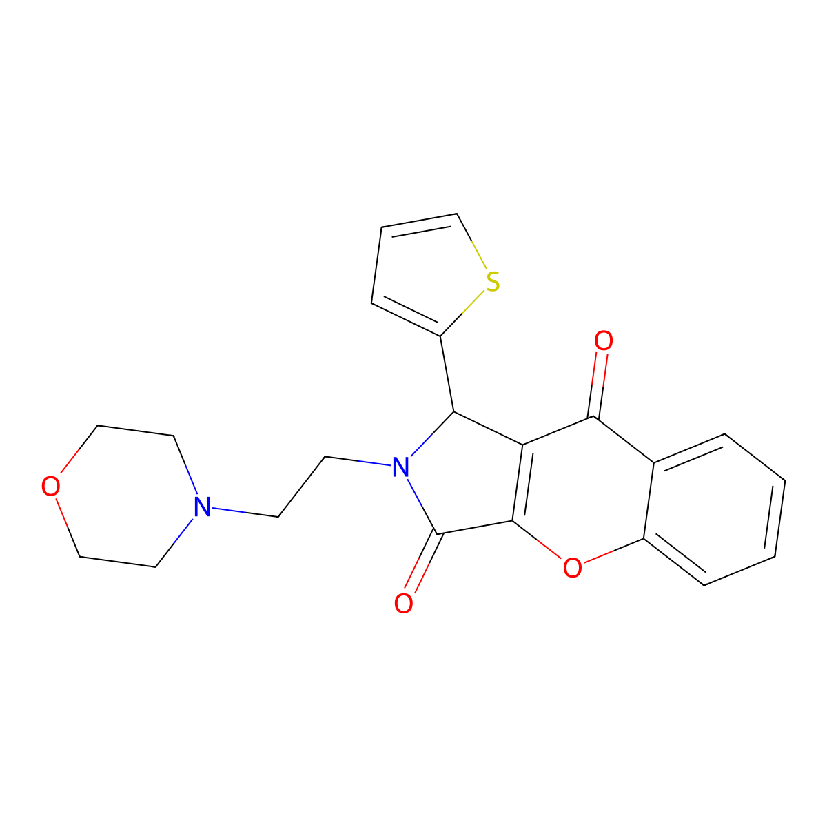 2-(2-Morpholinoethyl)-1-(thiophen-2-yl)-1,2-dihydrochromeno[2,3-c]pyrrole-3,9-dione molecular structure, CAS 848766-30-3