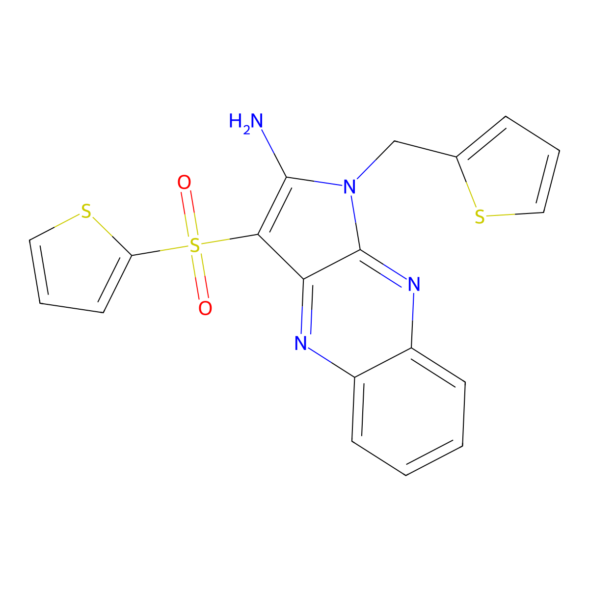 1-(Thiophen-2-ylmethyl)-3-thiophen-2-ylsulfonyl-2-pyrrolo[3,2-b]quinoxalinamine molecular structure, CAS 848766-40-5