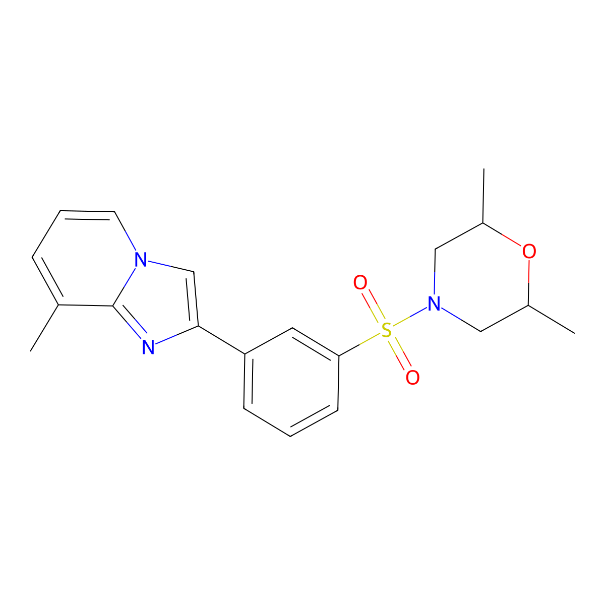 2-{3-[(2,6-Dimethylmorpholin-4-yl)sulfonyl]phenyl}-8-methylimidazo[1,2-a]pyridine molecular structure, CAS 848766-57-4