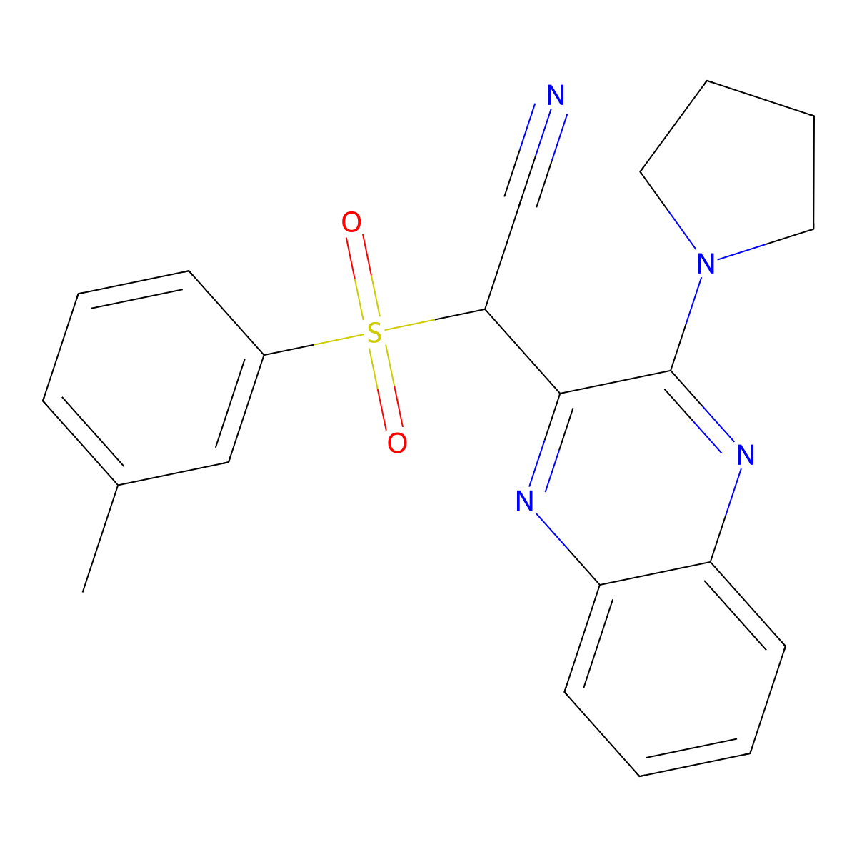 2-(3-Methylphenyl)sulfonyl-2-[3-(1-pyrrolidinyl)-2-quinoxalinyl]acetonitrile molecular structure, CAS 848767-72-6