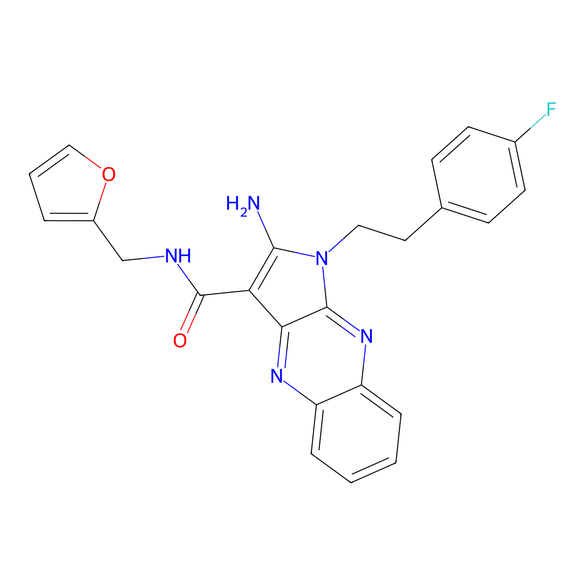 2-amino-1-(4-fluorophenethyl)-N-(furan-2-ylmethyl)-1H-pyrrolo[2,3-b]quinoxaline-3-carboxamide molecular structure, CAS 848767-82-8