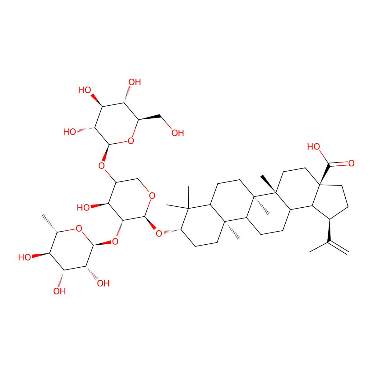 3beta-O-alpha-L-Rhamnopyranosyl-(1-->2)-[beta-D-glucopyranosyl-(1-->4)]-alpha-L-arabinopyranoside Betulinic Acid molecular structure, CAS 848784-87-2