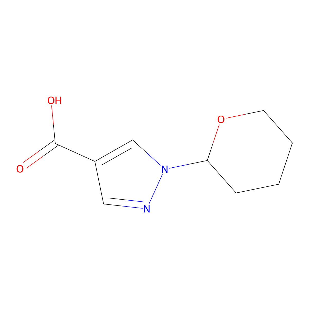 1-(tetrahydro-2H-pyran-2-yl)-1H-pyrazole-4-carboxylic acid molecular structure, CAS 848818-59-7