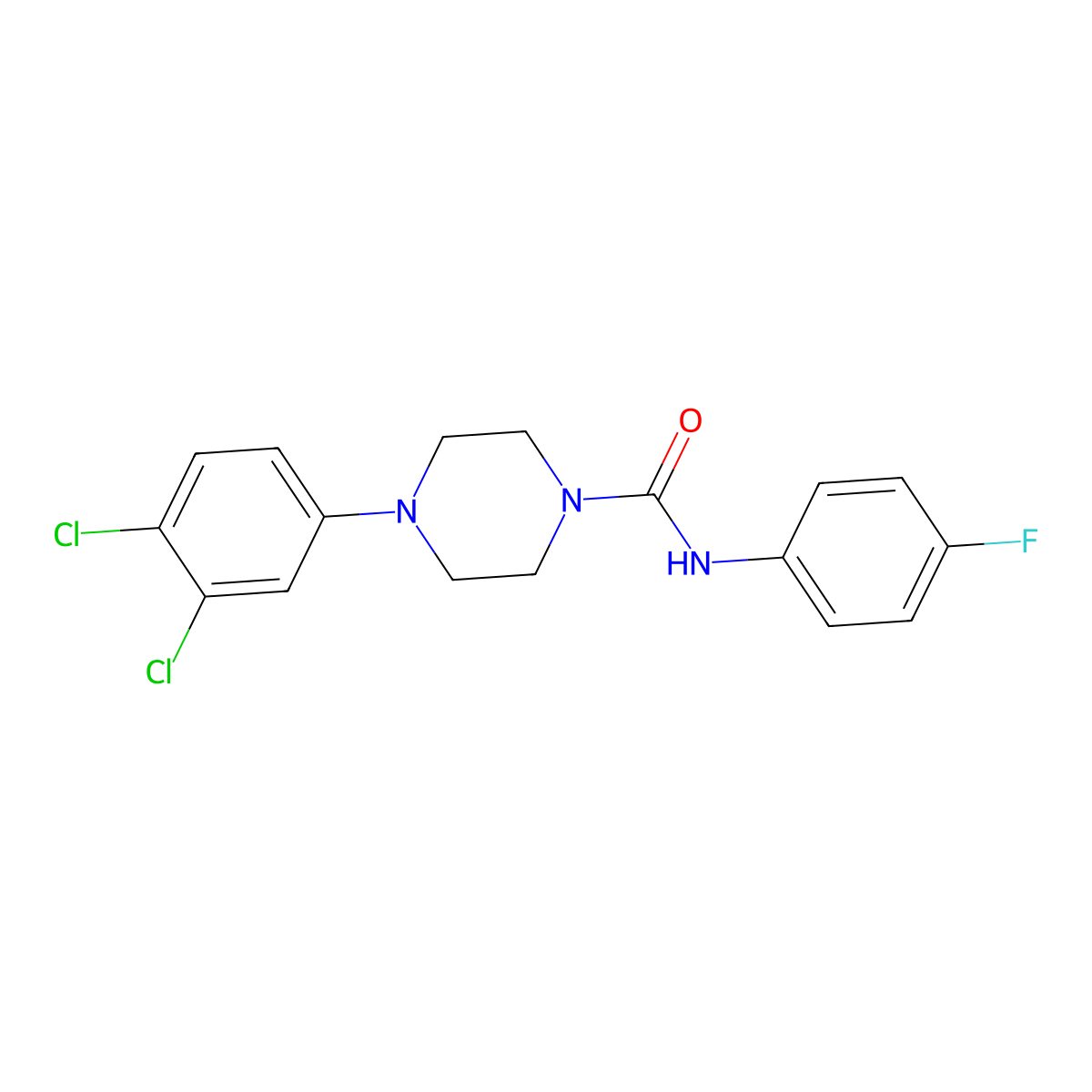 1-Piperazinecarboxamide, 4-(3,4-dichlorophenyl)-N-(4-fluorophenyl)- molecular structure, CAS 84882-86-0
