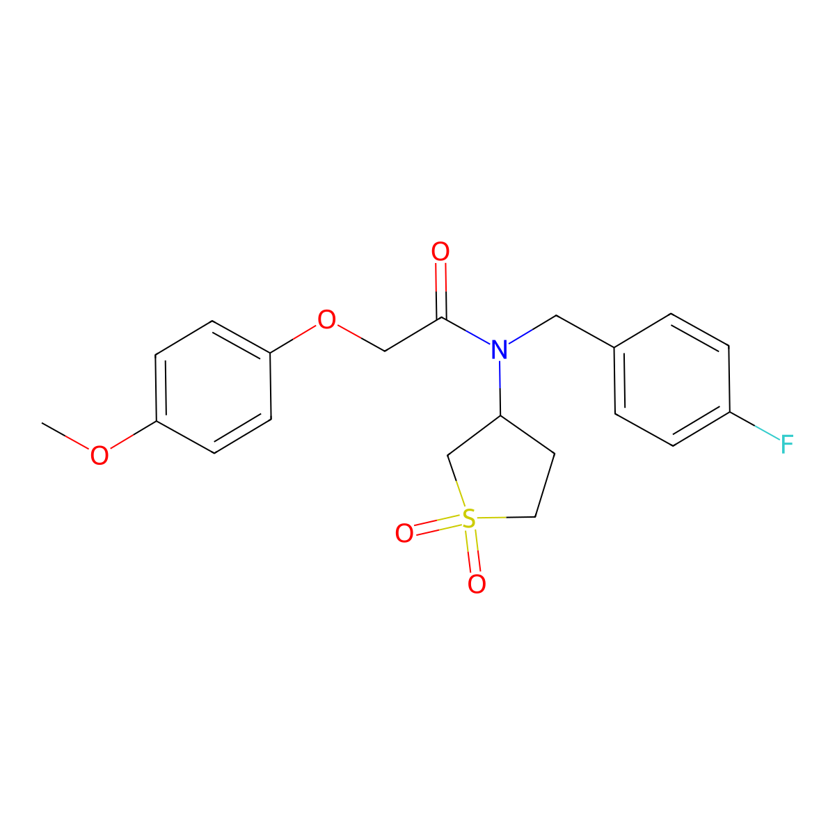N-(1,1-dioxidotetrahydrothiophen-3-yl)-N-(4-fluorobenzyl)-2-(4-methoxyphenoxy)acetamide molecular structure, CAS 848866-51-3