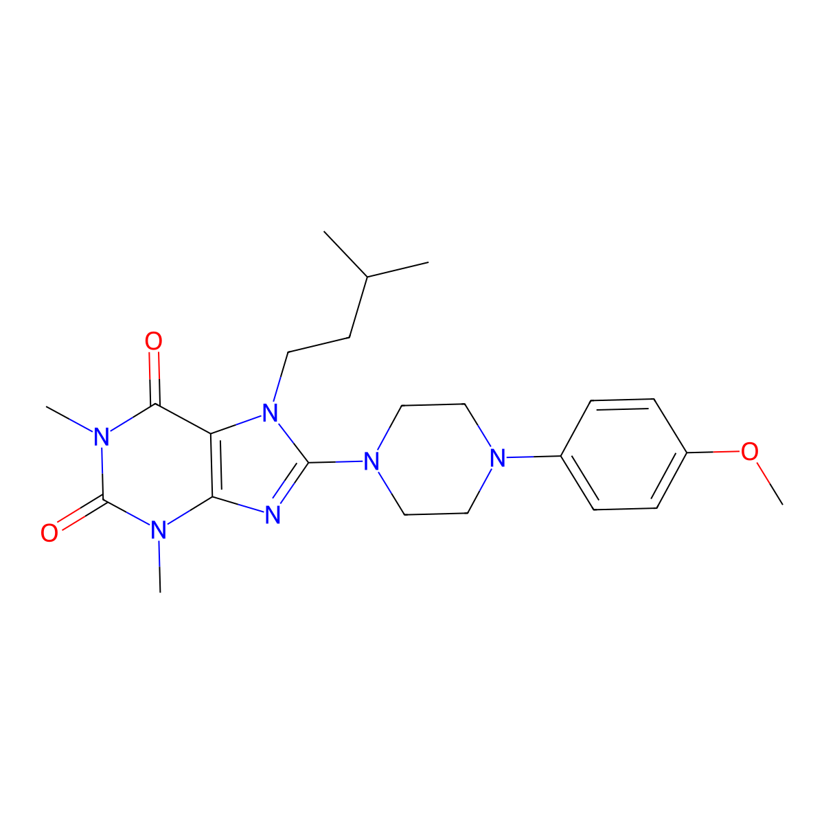 8-[4-(4-Methoxyphenyl)piperazin-1-yl]-1,3-dimethyl-7-(3-methylbutyl)purine-2,6-dione molecular structure, CAS 848866-62-6