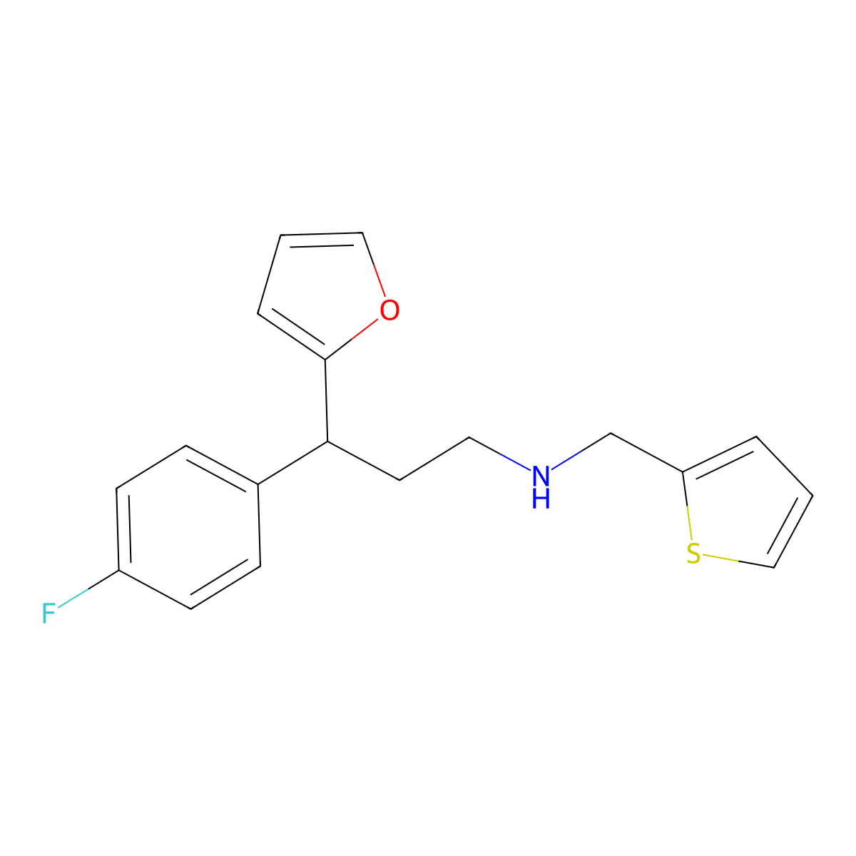 3-(4-fluorophenyl)-3-(furan-2-yl)-N-(thiophen-2-ylmethyl)propan-1-amine molecular structure, CAS 848866-73-9