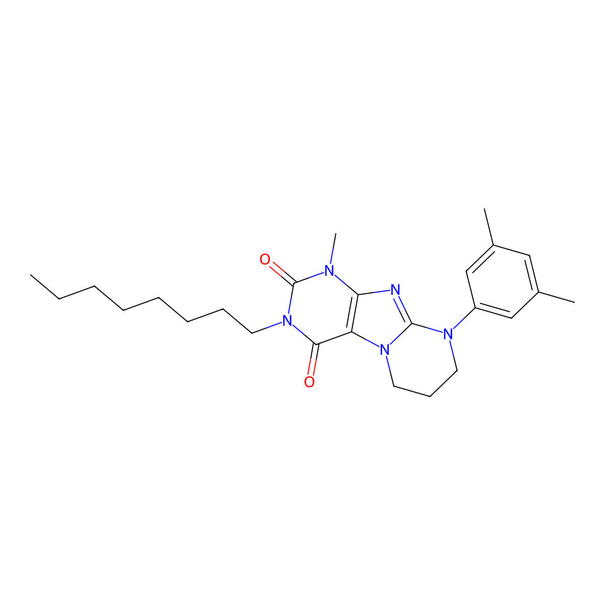 9-(3,5-dimethylphenyl)-1-methyl-3-octyl-7,8-dihydro-6H-purino[7,8-a]pyrimidine-2,4-dione molecular structure, CAS 848867-05-0