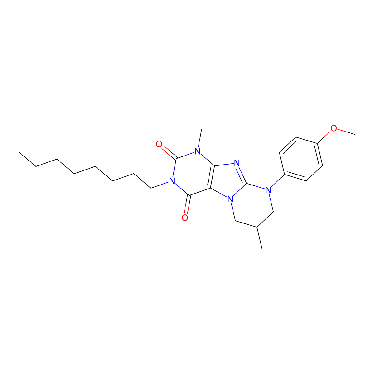 9-(4-methoxyphenyl)-1,7-dimethyl-3-octyl-7,8-dihydro-6H-purino[7,8-a]pyrimidine-2,4-dione molecular structure, CAS 848867-15-2