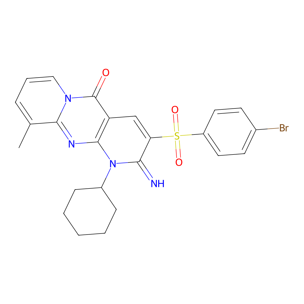 3-[(4-bromophenyl)sulfonyl]-1-cyclohexyl-2-imino-10-methyl-1,2-dihydro-5H-dipyrido[1,2-a:2',3'-d]pyrimidin-5-one molecular structure, CAS 848867-26-5