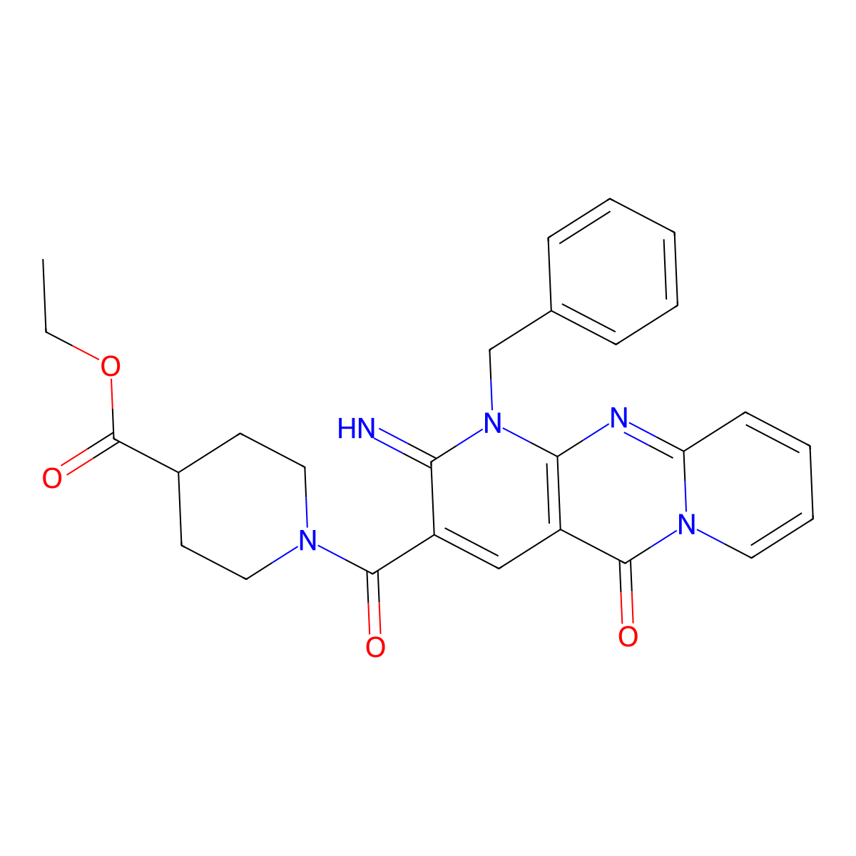 ethyl 1-[(1-benzyl-2-imino-5-oxo-1,5-dihydro-2H-dipyrido[1,2-a:2,3-d]pyrimidin-3-yl)carbonyl]-4-piperidinecarboxylate molecular structure, CAS 848867-72-1
