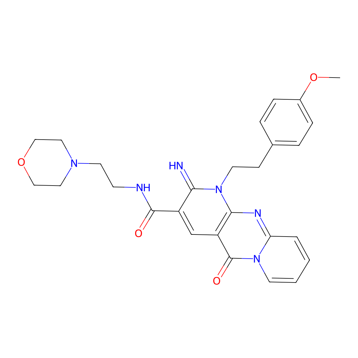 2-imino-1-[2-(4-methoxyphenyl)ethyl]-N-[2-(morpholin-4-yl)ethyl]-5-oxo-1,5-dihydro-2H-dipyrido[1,2-a:2',3'-d]pyrimidine-3-carboxamide molecular structure, CAS 848868-45-1