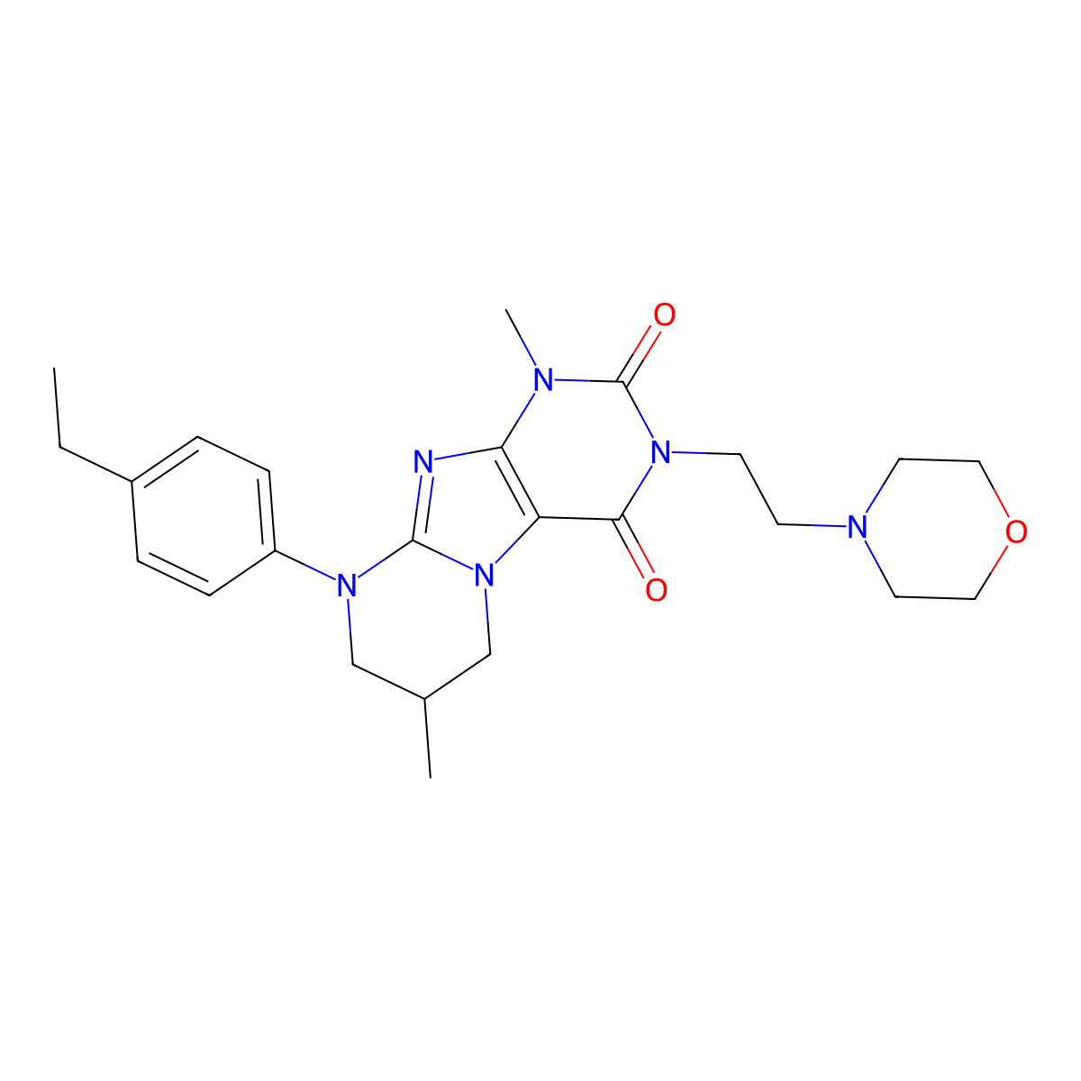9-(4-ethylphenyl)-1,7-dimethyl-3-(2-morpholin-4-ylethyl)-7,8-dihydro-6H-purino[7,8-a]pyrimidine-2,4-dione molecular structure, CAS 848868-90-6