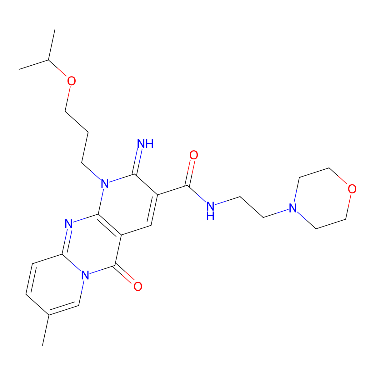 2-imino-1-(3-isopropoxypropyl)-8-methyl-N~3~-(2-morpholinoethyl)-5-oxo-1,5-dihydro-2H-dipyrido[1,2-a:2,3-d]pyrimidine-3-carboxamide molecular structure, CAS 848869-14-7