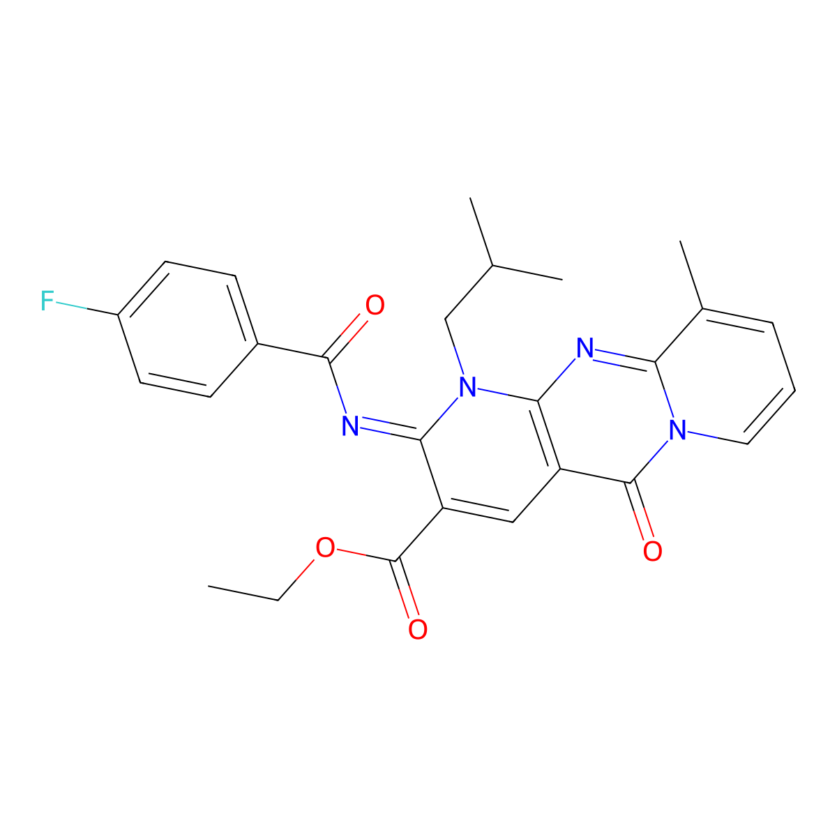 ethyl 2-[(4-fluorobenzoyl)imino]-1-isobutyl-10-methyl-5-oxo-1,5-dihydro-2H-dipyrido[1,2-a:2,3-d]pyrimidine-3-carboxylate molecular structure, CAS 848869-55-6