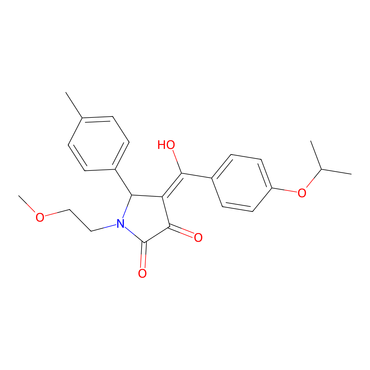 3-hydroxy-1-(2-methoxyethyl)-5-(4-methylphenyl)-4-[4-(propan-2-yloxy)benzoyl]-2,5-dihydro-1H-pyrrol-2-one molecular structure, CAS 848869-75-0