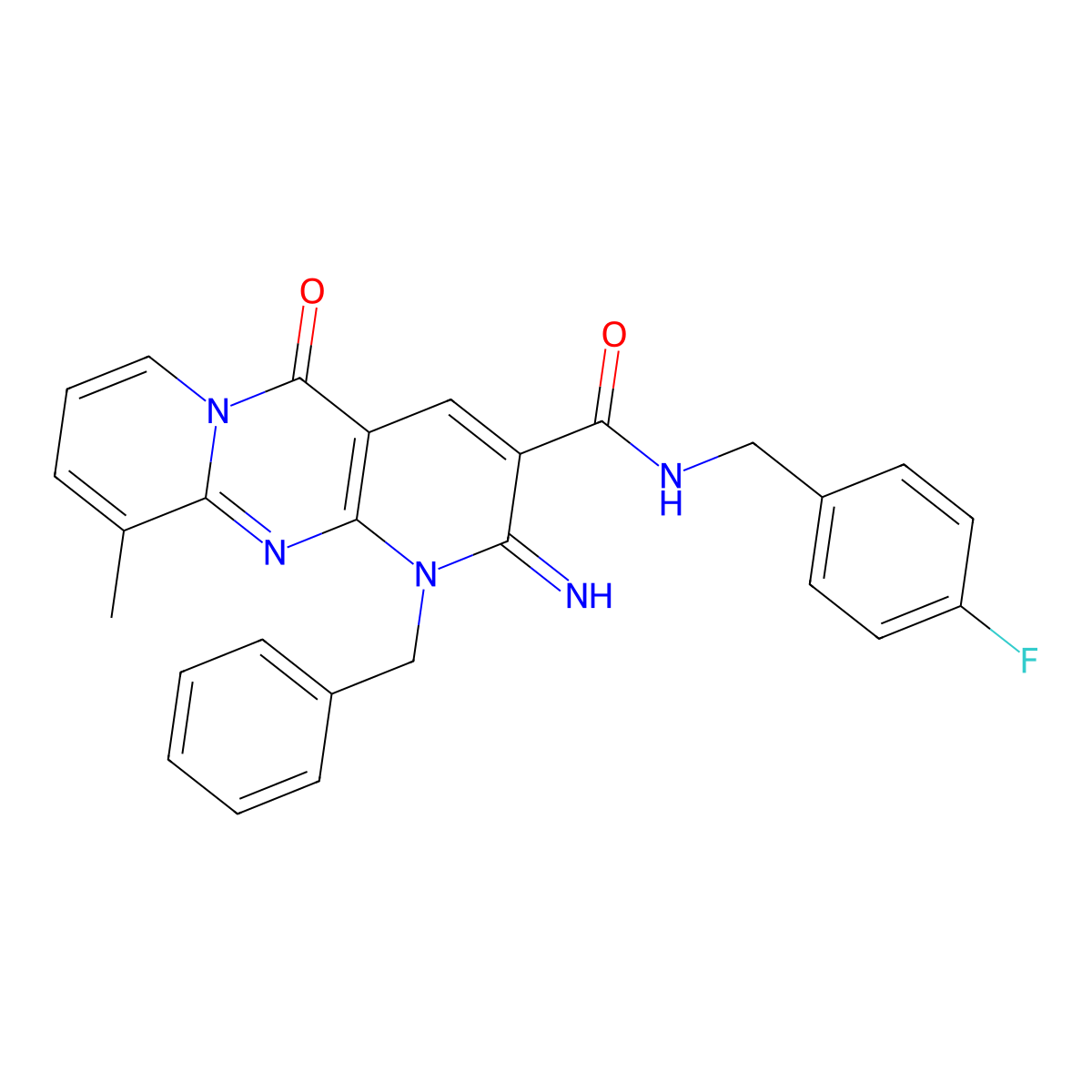 1-benzyl-N-(4-fluorobenzyl)-2-imino-10-methyl-5-oxo-1,5-dihydro-2H-dipyrido[1,2-a:2',3'-d]pyrimidine-3-carboxamide molecular structure, CAS 848869-92-1