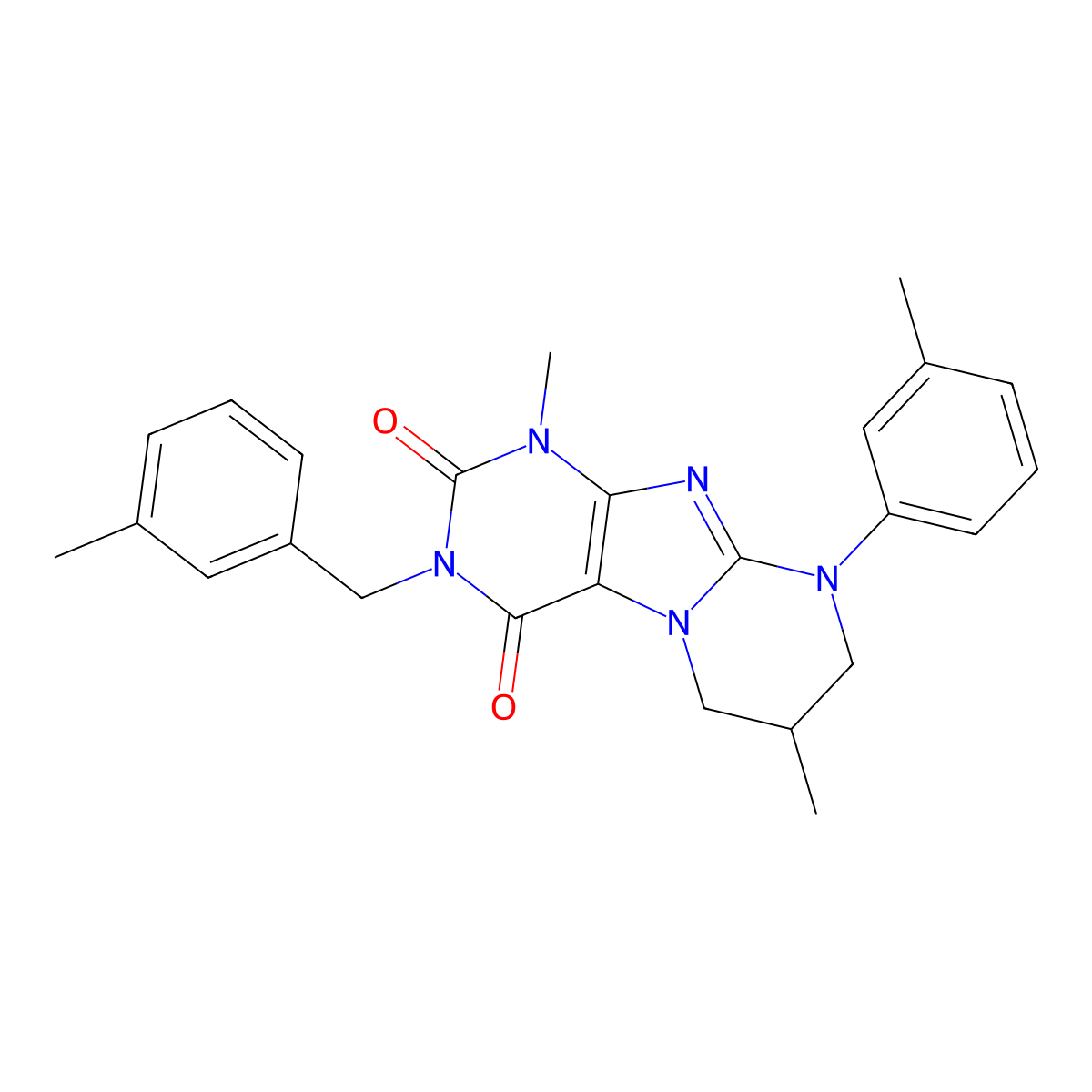 1,7-dimethyl-9-(3-methylphenyl)-3-[(3-methylphenyl)methyl]-7,8-dihydro-6H-purino[7,8-a]pyrimidine-2,4-dione molecular structure, CAS 848870-25-7