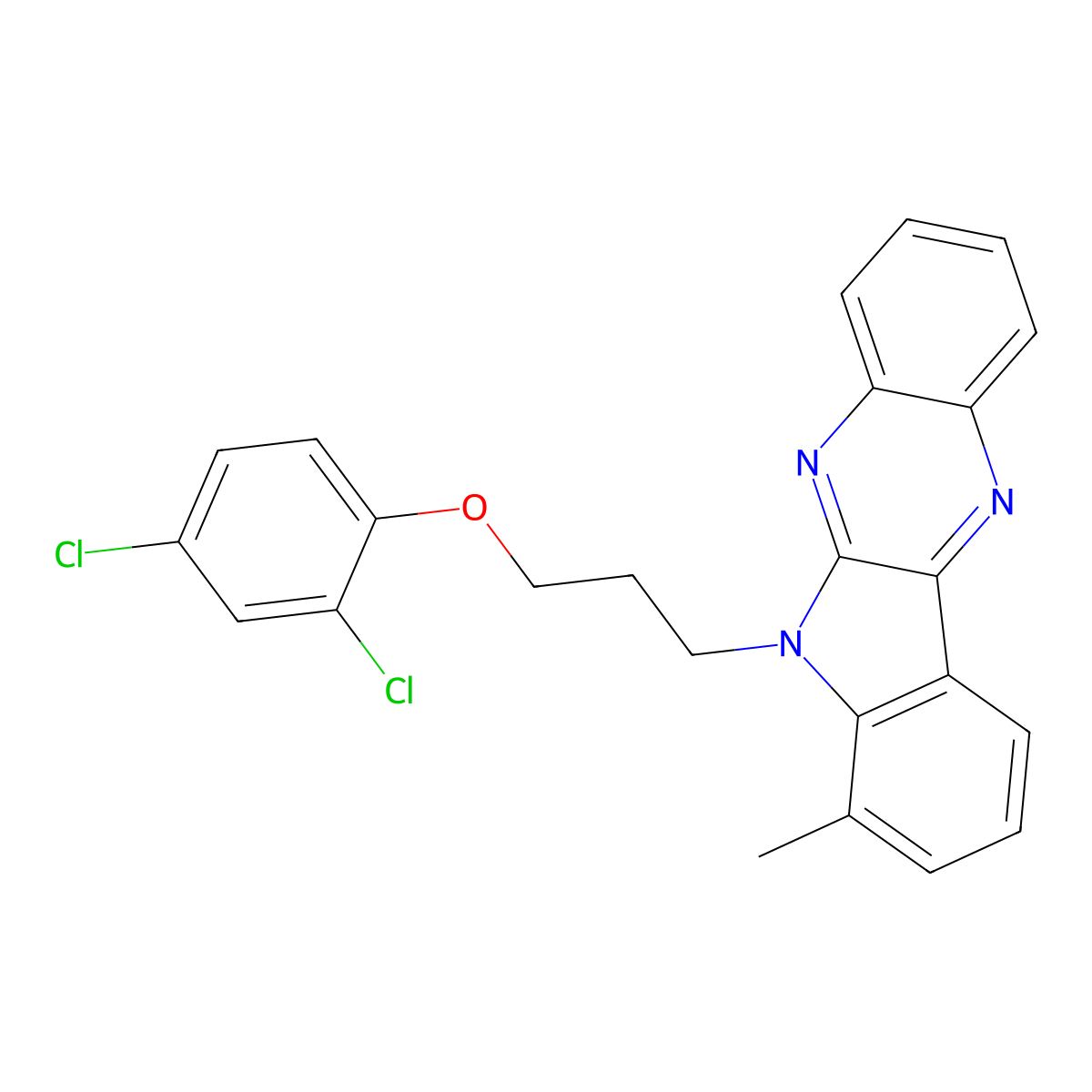 2,4-Dichloro-1-[3-(4-methylindolo[2,3-b]quinoxalin-5-yl)propoxy]benzene molecular structure, CAS 848871-38-5