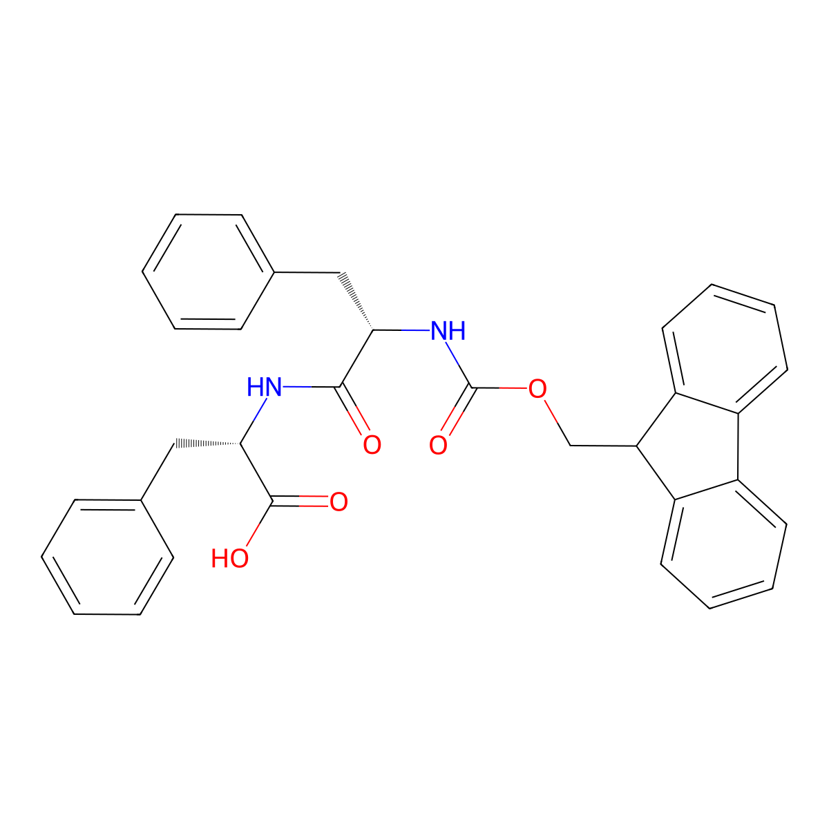 (S)-2-((S)-2-((((9H-Fluoren-9-yl)methoxy)carbonyl)amino)-3-phenylpropanamido)-3-phenylpropanoic acid molecular structure, CAS 84889-09-8