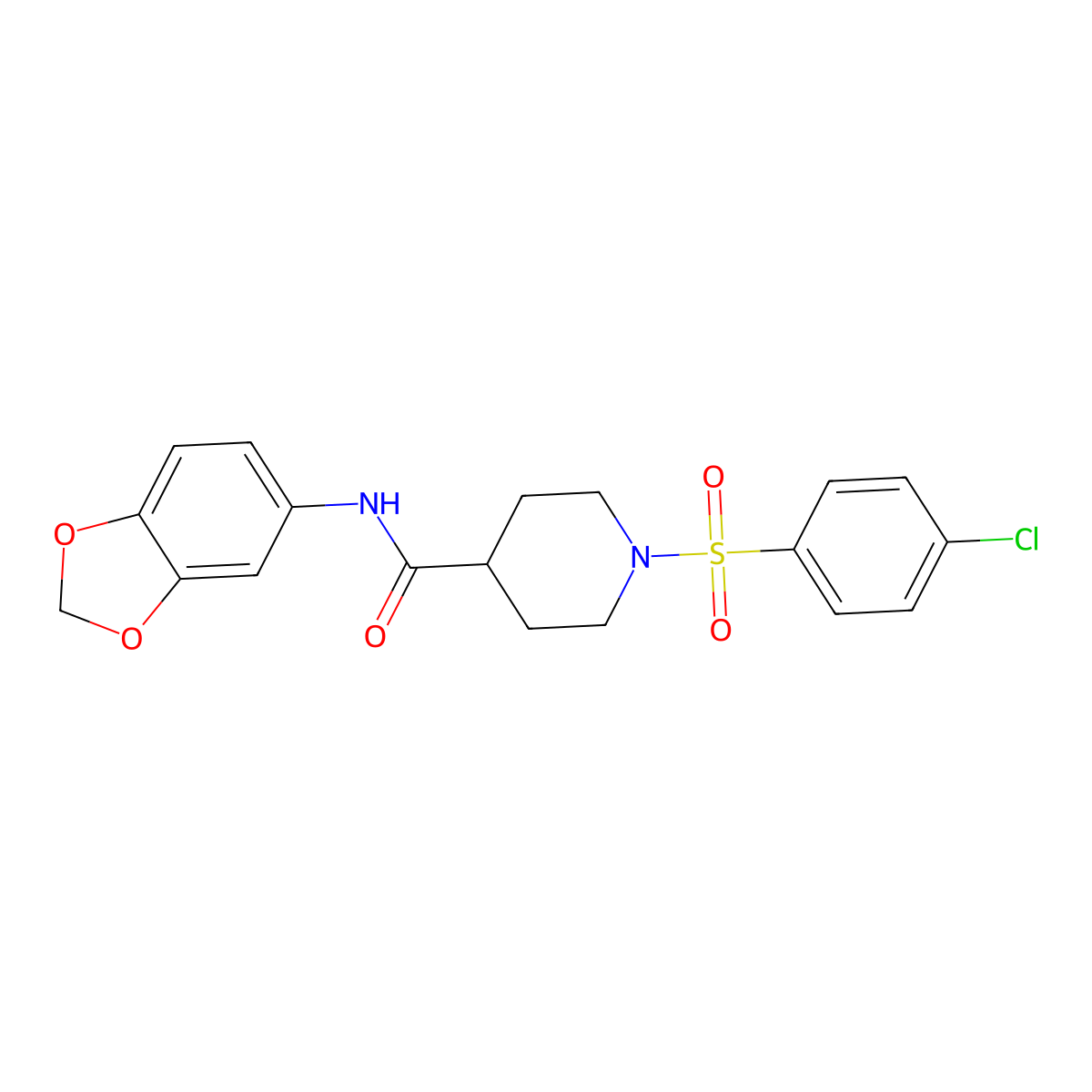 N-(2H-1,3-benzodioxol-5-yl)-1-(4-chlorobenzenesulfonyl)piperidine-4-carboxamide molecular structure, CAS 848894-47-3