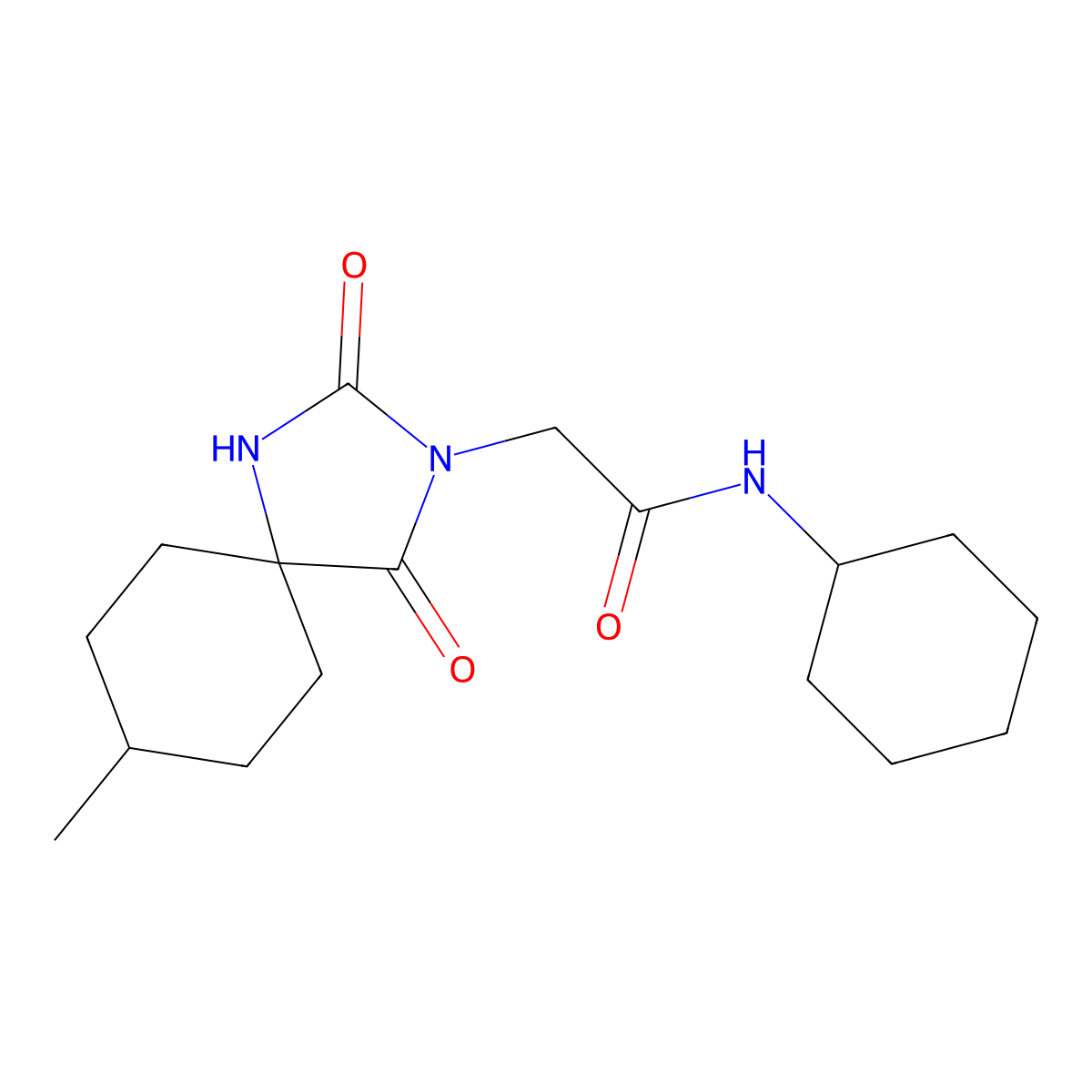 N-cyclohexyl-2-(8-methyl-2,4-dioxo-1,3-diazaspiro[4.5]dec-3-yl)acetamide molecular structure, CAS 848907-33-5
