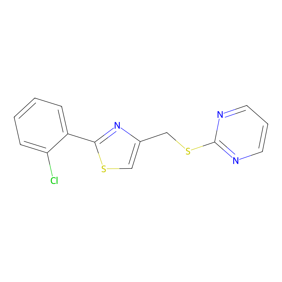 2-(2-Chlorophenyl)-4-(pyrimidin-2-ylsulfanylmethyl)-1,3-thiazole molecular structure, CAS 848908-49-6