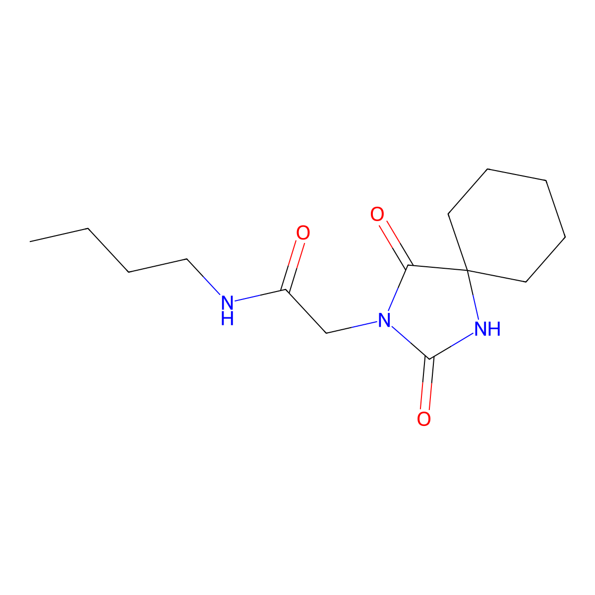 N-butyl-2-(2,4-dioxo-1,3-diazaspiro[4.5]dec-3-yl)acetamide molecular structure, CAS 848910-64-5