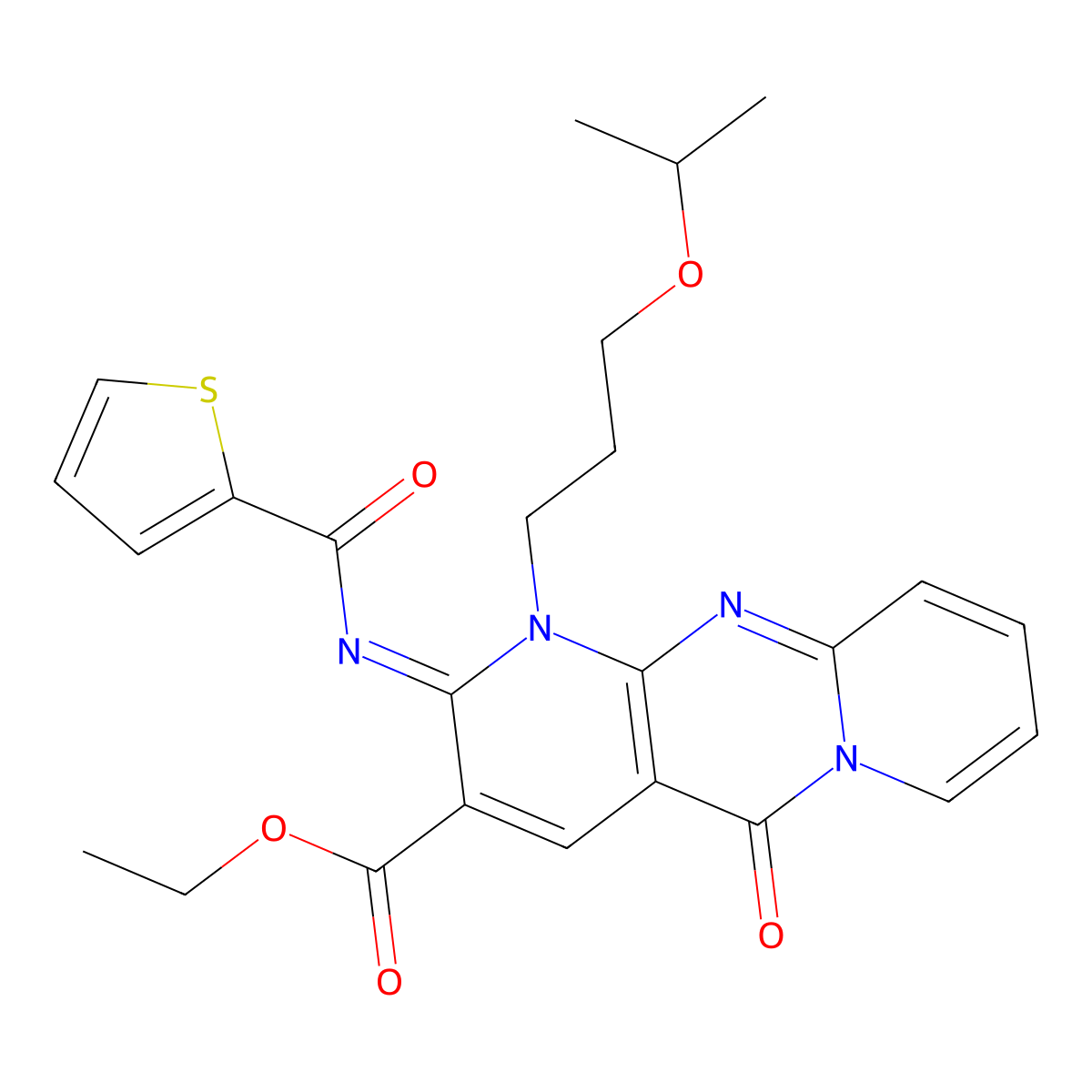 ethyl 1-(3-isopropoxypropyl)-5-oxo-2-[(2-thienylcarbonyl)imino]-1,5-dihydro-2H-dipyrido[1,2-a:2,3-d]pyrimidine-3-carboxylate molecular structure, CAS 848915-84-4