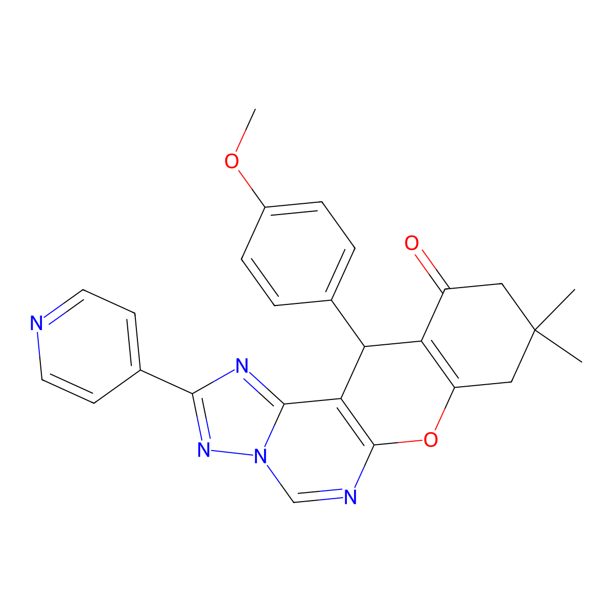 12-(4-methoxyphenyl)-9,9-dimethyl-2-(pyridin-4-yl)-9,10-dihydro-8H-chromeno[3,2-e][1,2,4]triazolo[1,5-c]pyrimidin-11(12H)-one molecular structure, CAS 848915-89-9