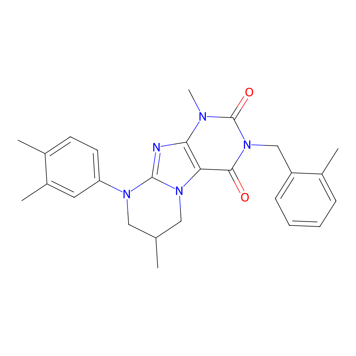 9-(3,4-dimethylphenyl)-1,7-dimethyl-3-[(2-methylphenyl)methyl]-7,8-dihydro-6H-purino[7,8-a]pyrimidine-2,4-dione molecular structure, CAS 848916-66-5
