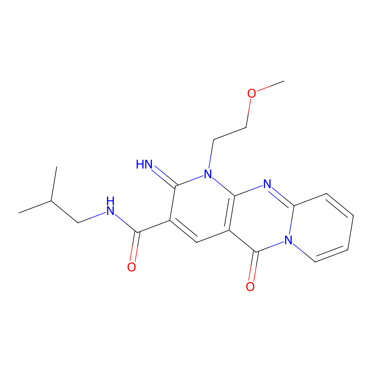2-imino-N~3~-isobutyl-1-(2-methoxyethyl)-5-oxo-1,5-dihydro-2H-dipyrido[1,2-a:2,3-d]pyrimidine-3-carboxamide molecular structure, CAS 848916-92-7