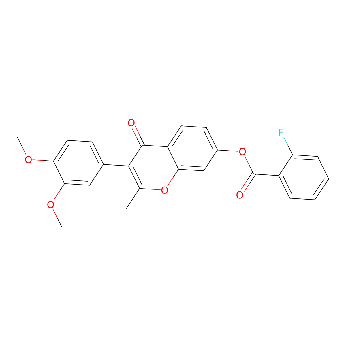 3-(3,4-dimethoxyphenyl)-2-methyl-4-oxo-4H-chromen-7-yl 2-fluorobenzoate molecular structure, CAS 848917-03-3