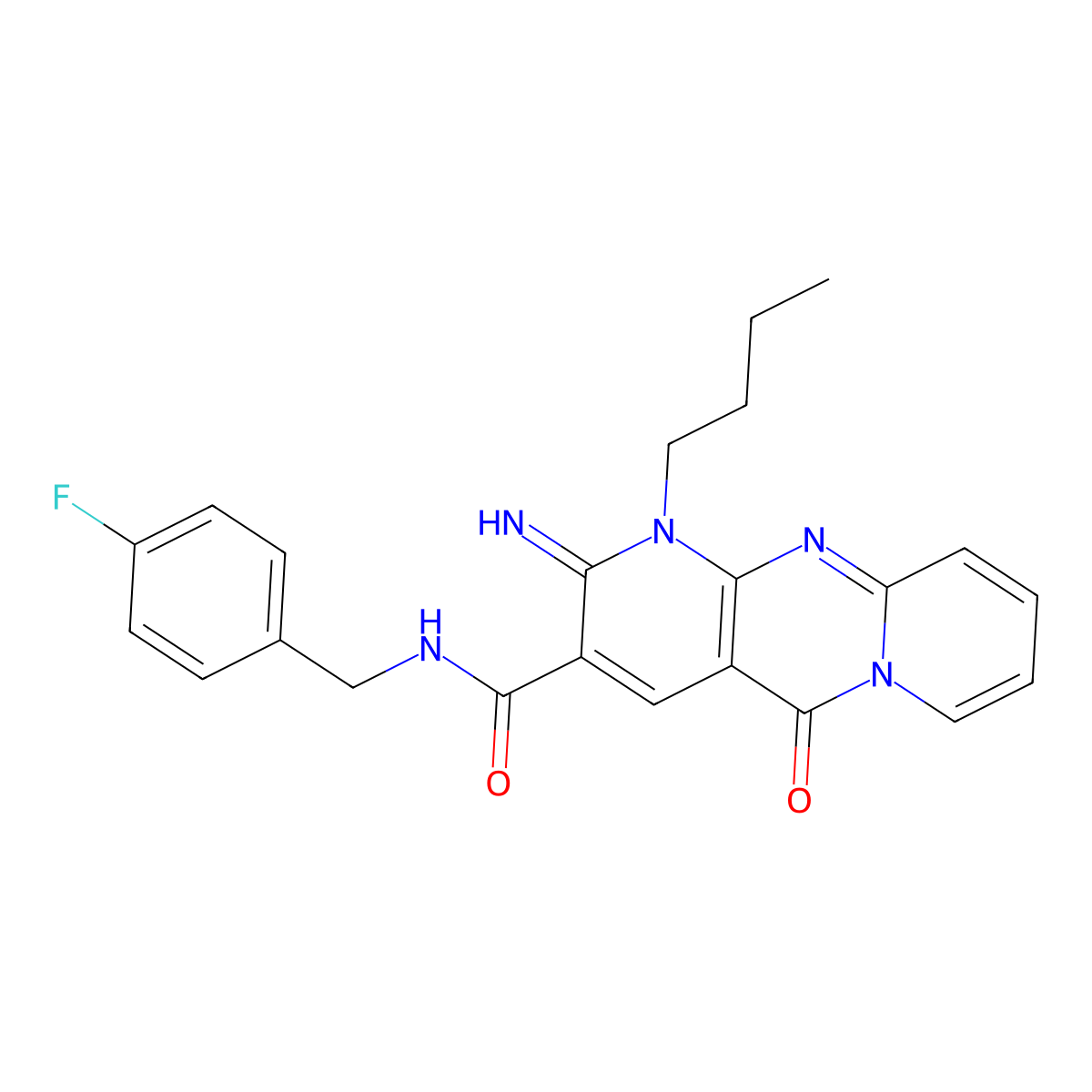 1-butyl-N-(4-fluorobenzyl)-2-imino-5-oxo-1,5-dihydro-2H-dipyrido[1,2-a:2',3'-d]pyrimidine-3-carboxamide molecular structure, CAS 848917-14-6