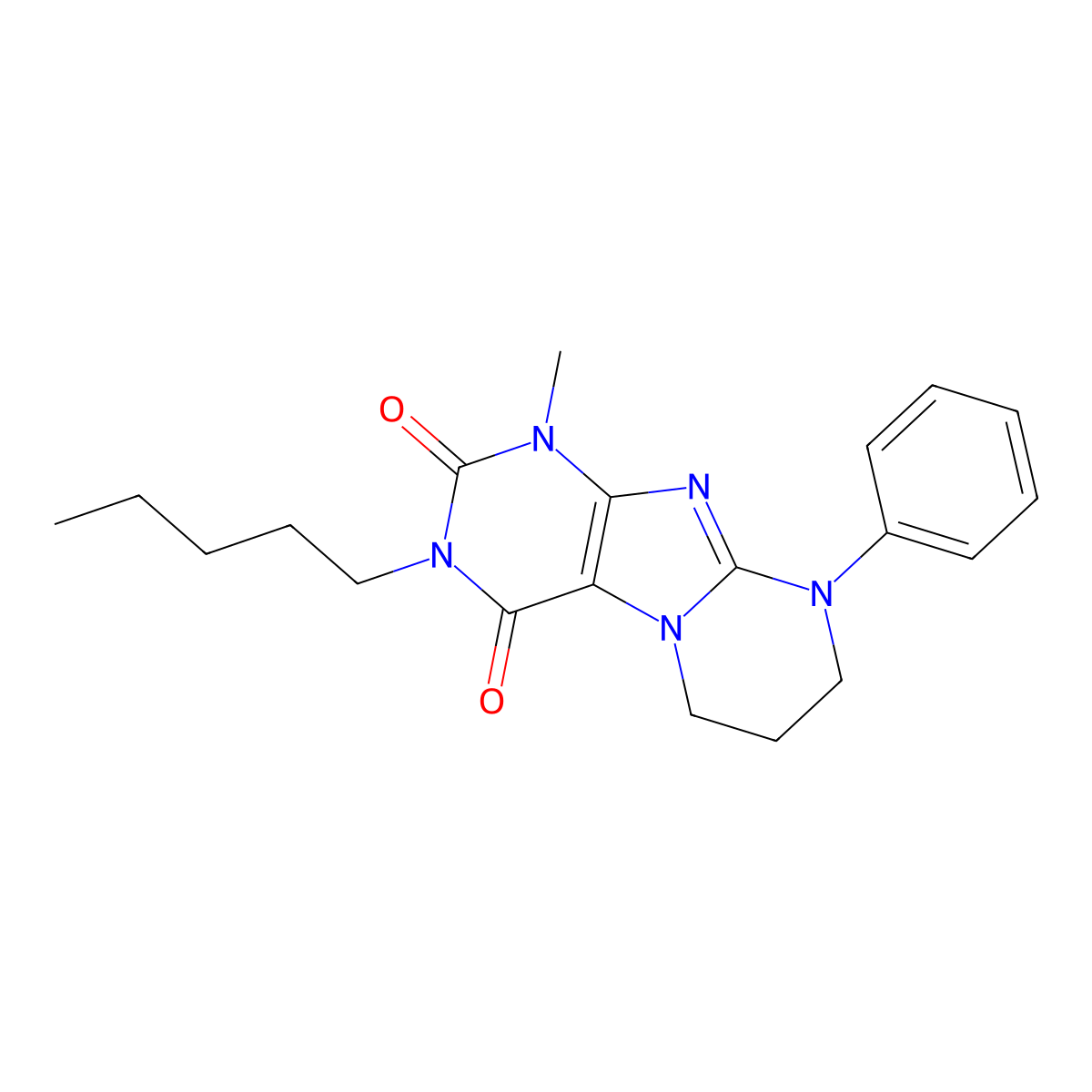 1-methyl-3-pentyl-9-phenyl-6,7,8,9-tetrahydropyrimido[2,1-f]purine-2,4(1H,3H)-dione molecular structure, CAS 848917-25-9